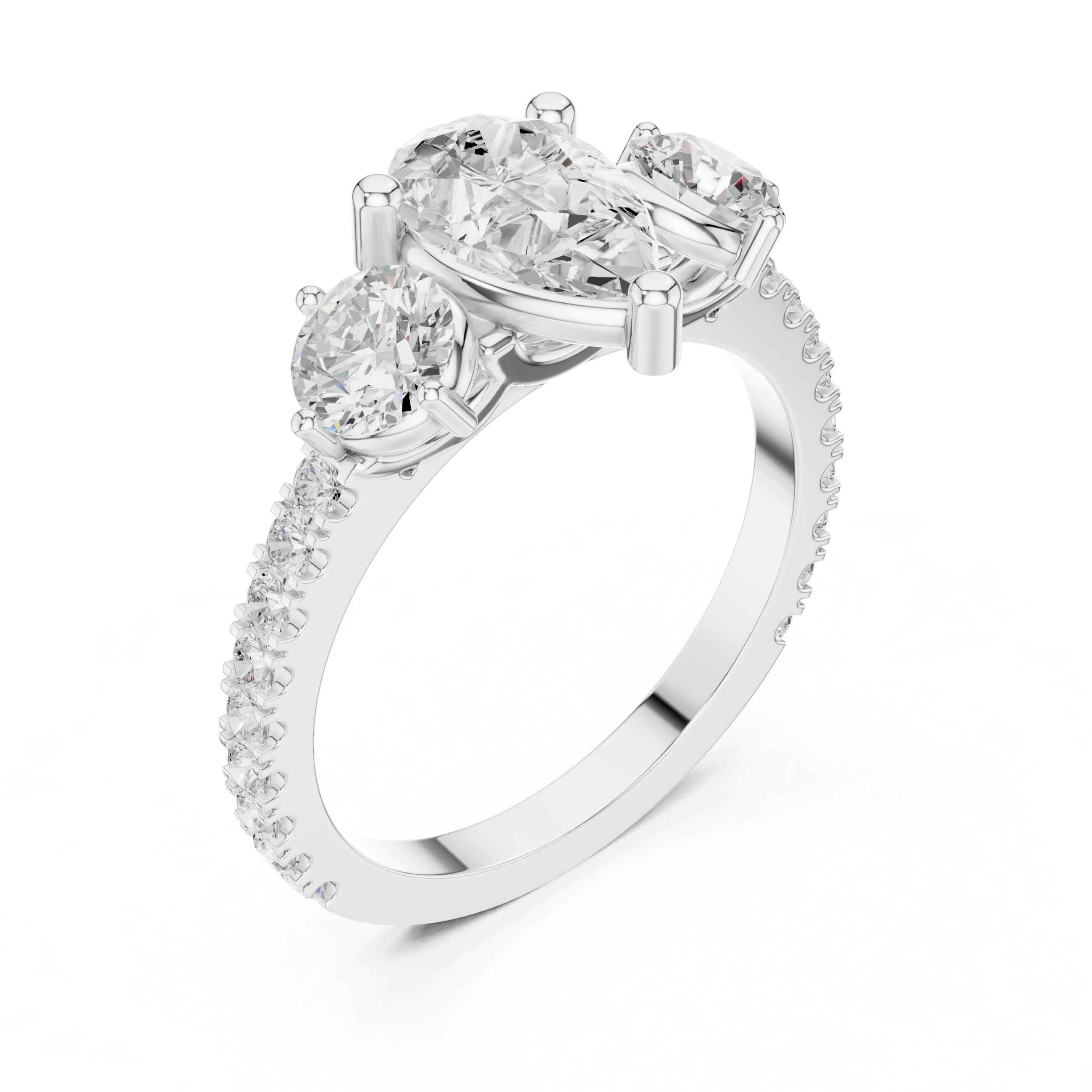 Pear Cut Three Stone Diamond Engagement Ring