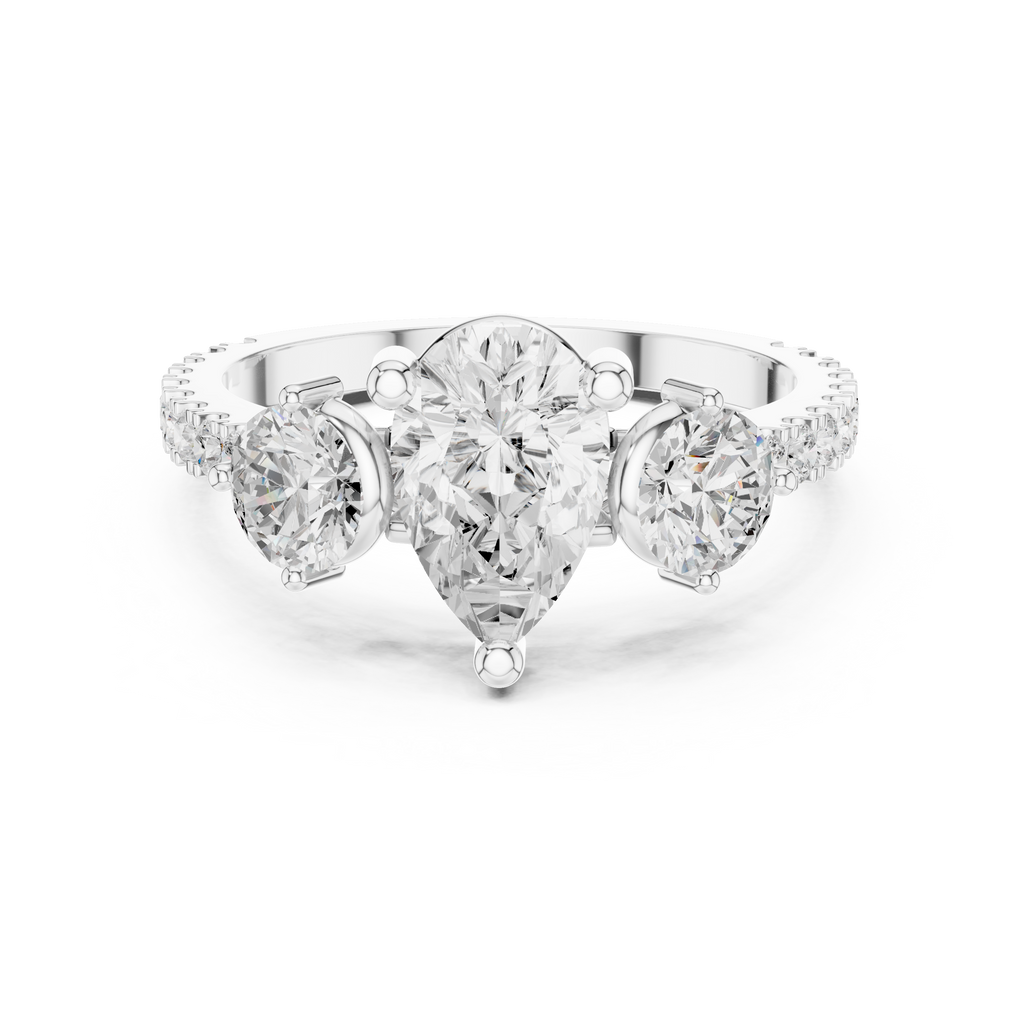 Pear Cut Three Stone Diamond Engagement Ring