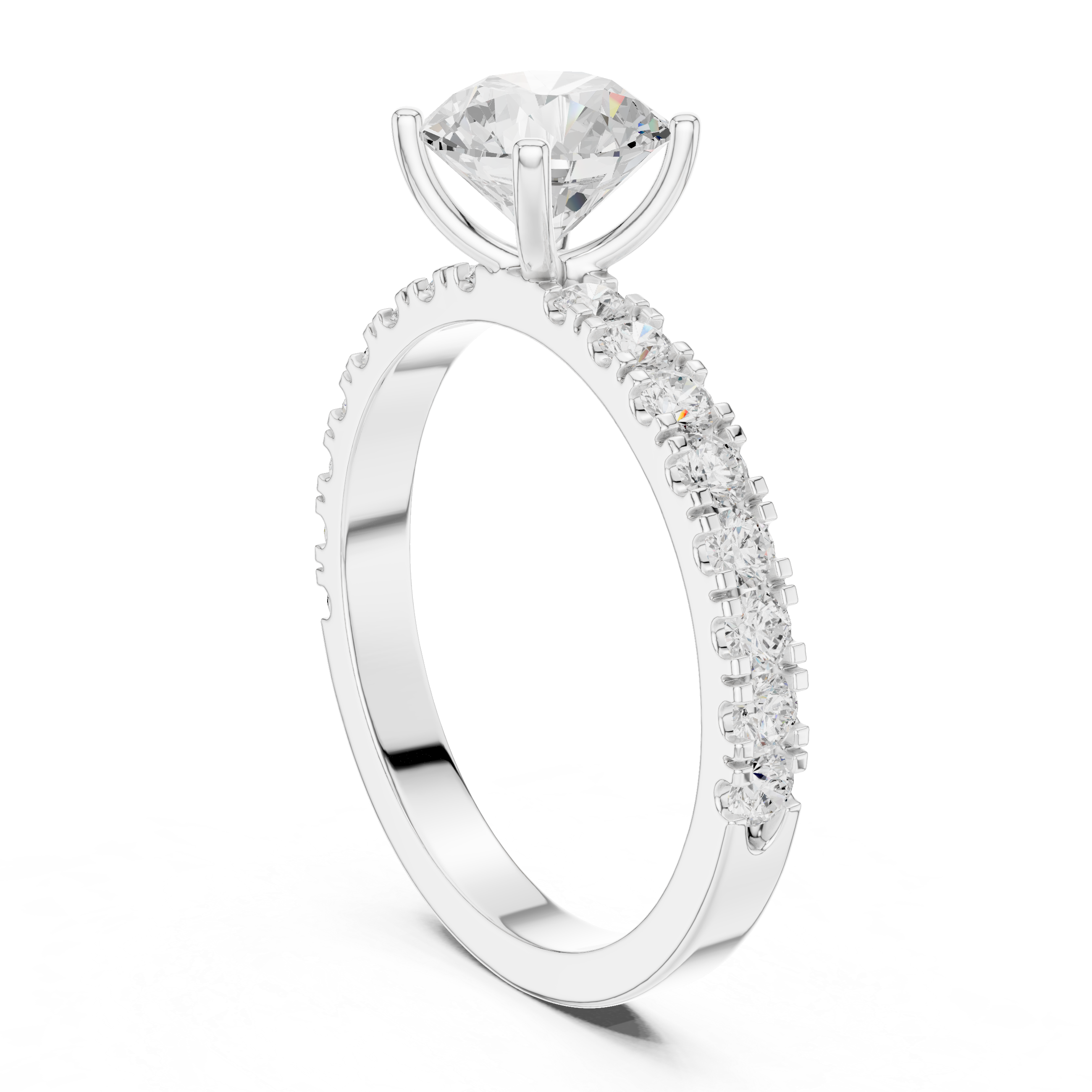 Round Solitaire Pavé Diamond Engagement Ring