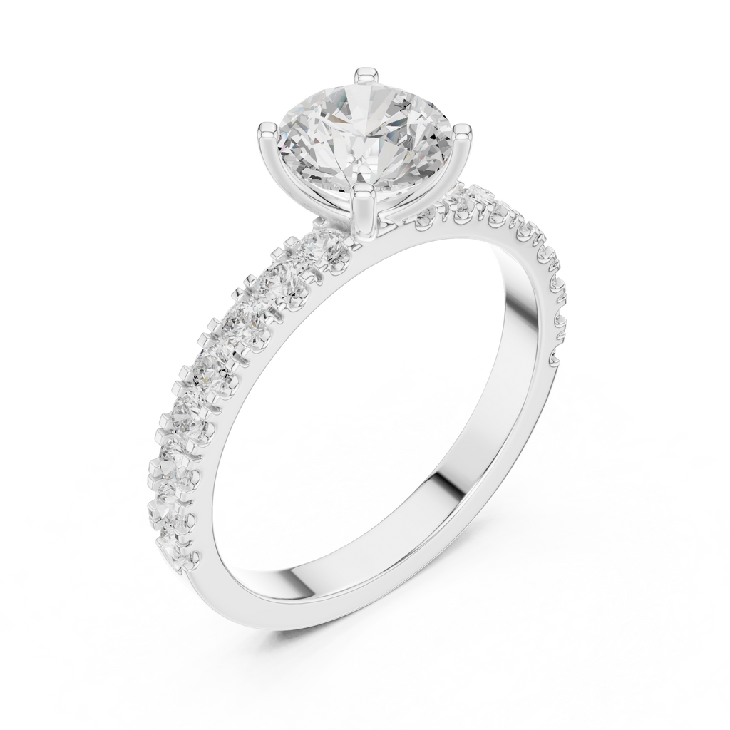 Round Solitaire Pavé Diamond Engagement Ring