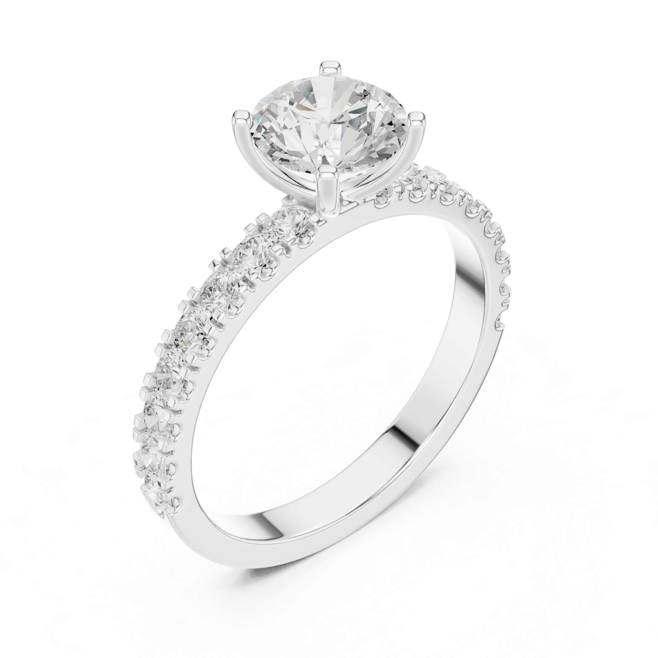 Round Solitaire Pavé Diamond Engagement Ring
