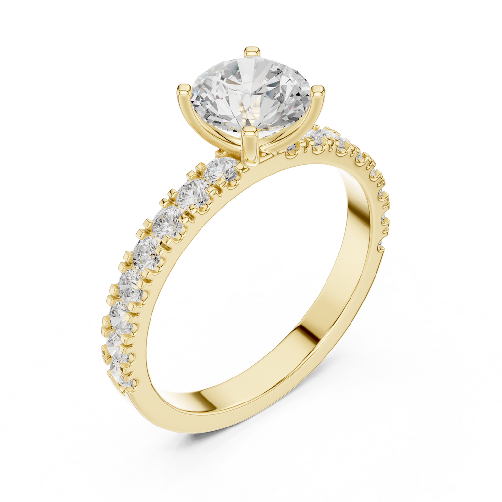 Round Solitaire Pavé Diamond Engagement Ring