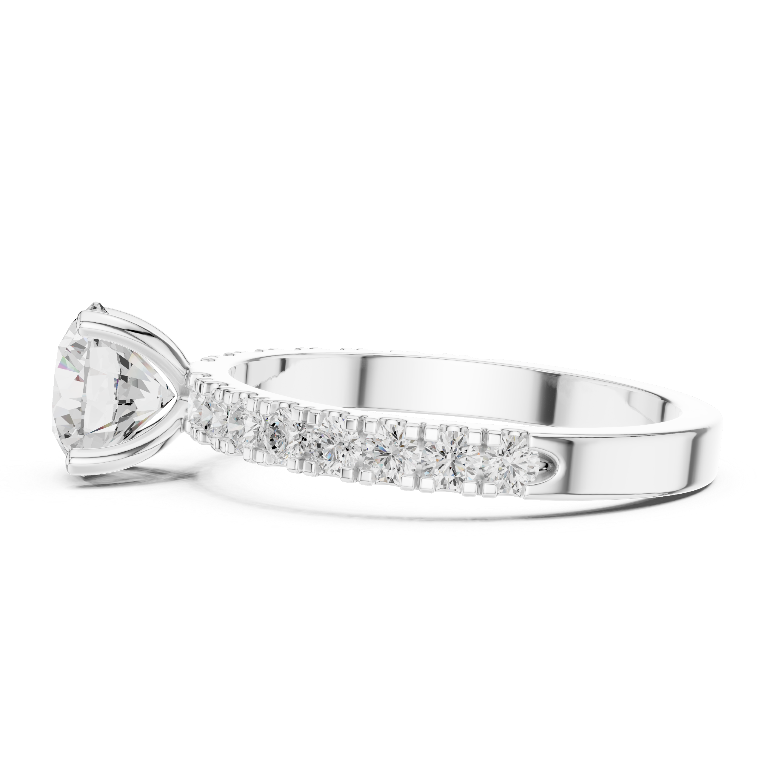 Round Solitaire Pavé Diamond Engagement Ring