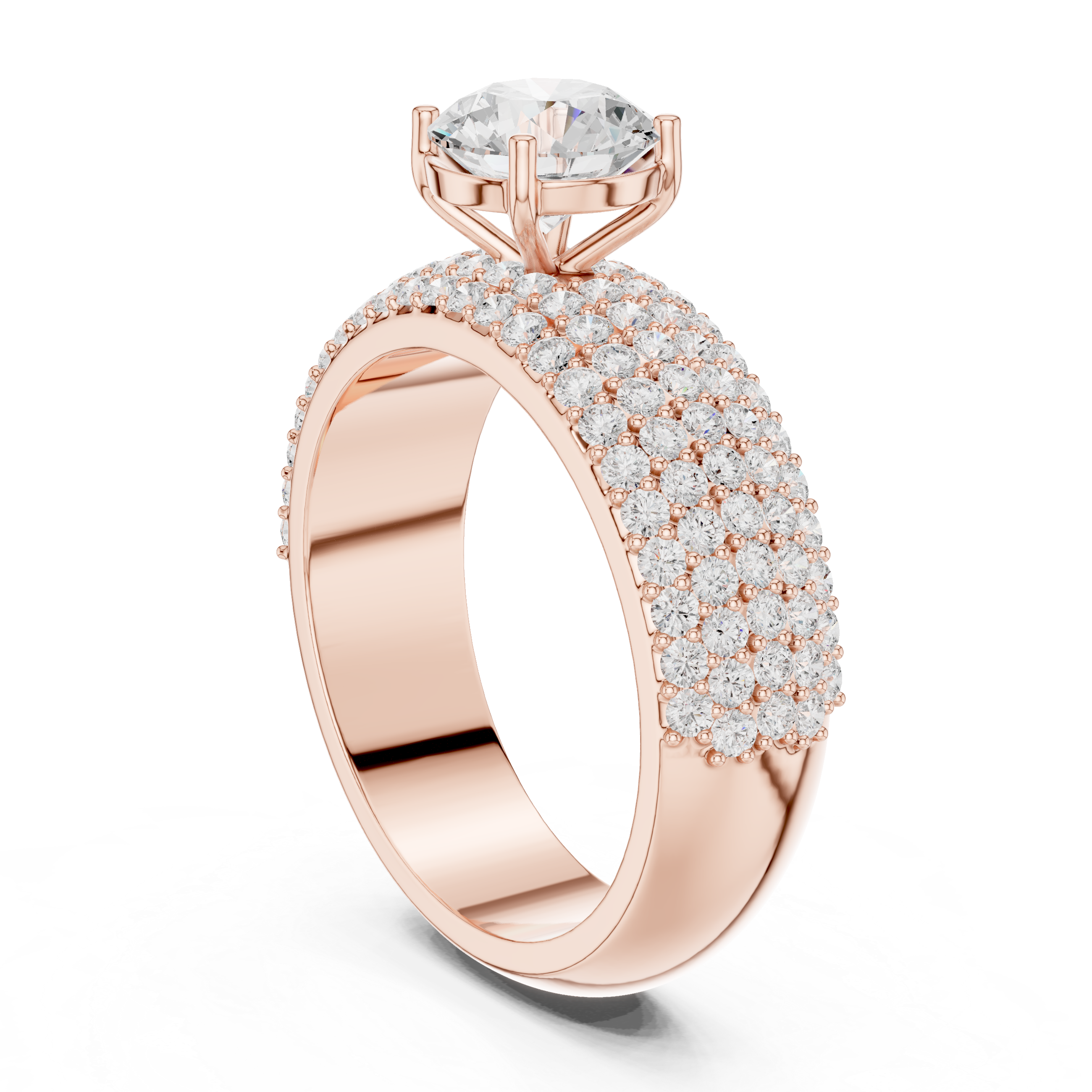 Round Diamond Multi Row Pave Engagement Ring