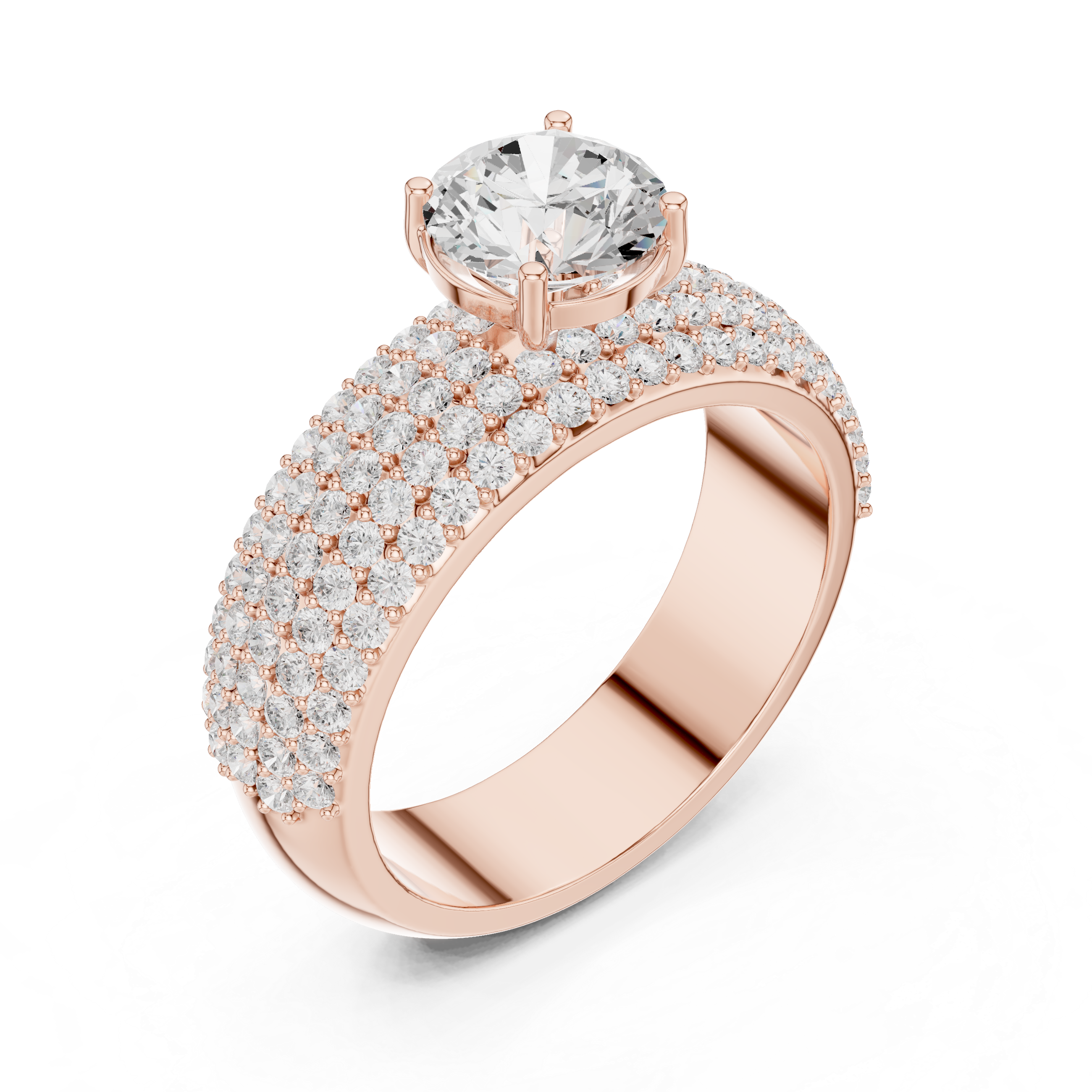 Round Diamond Multi Row Pave Engagement Ring