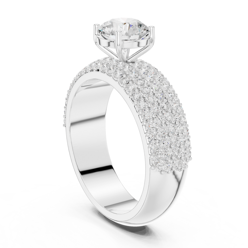 Round Diamond Multi Row Pave Engagement Ring