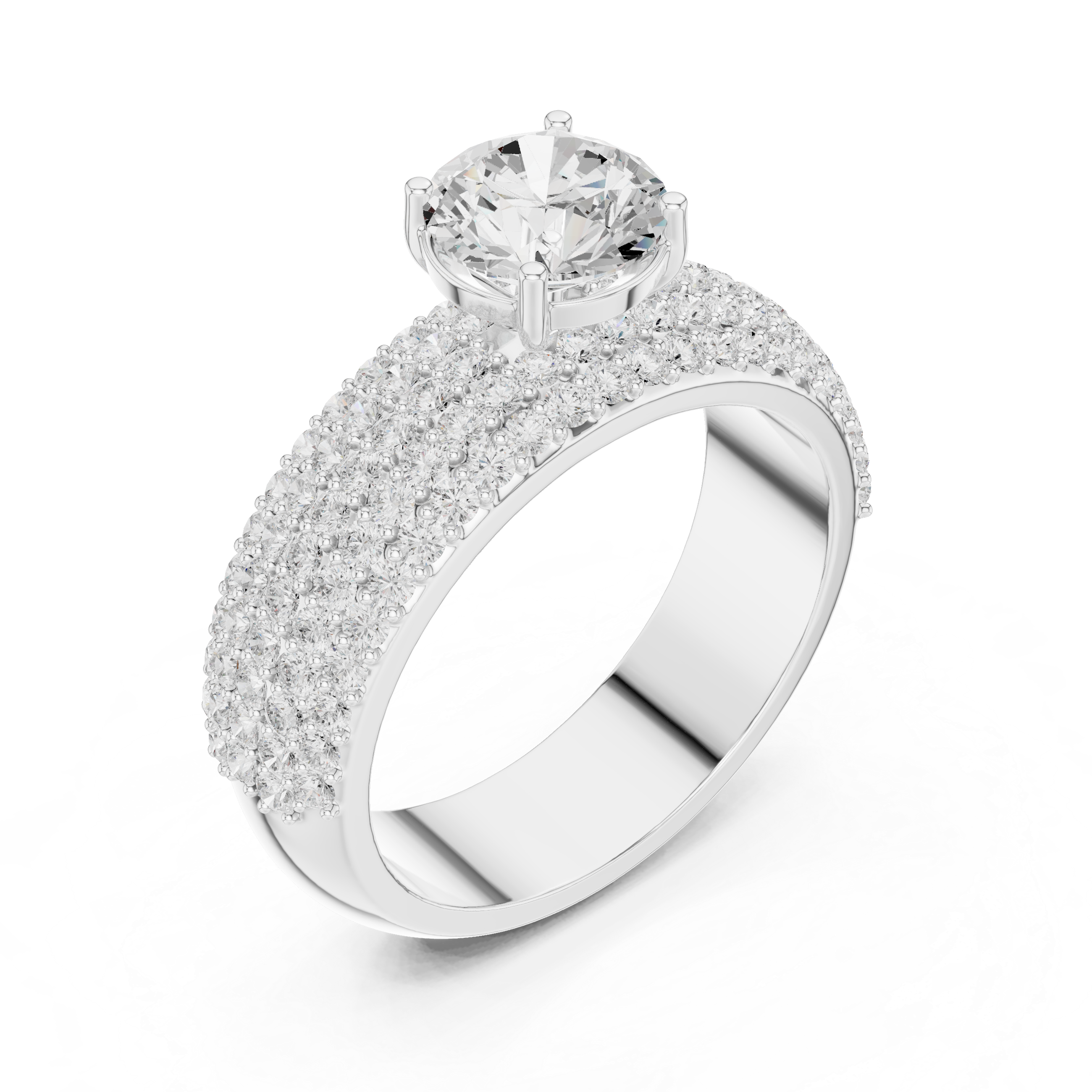 Round Diamond Multi Row Pave Engagement Ring
