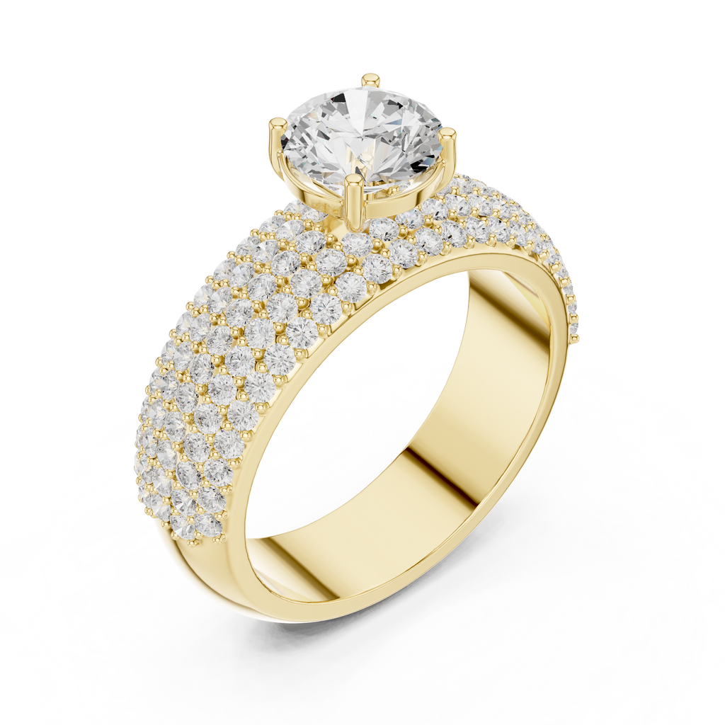 Round Diamond Multi Row Pave Engagement Ring