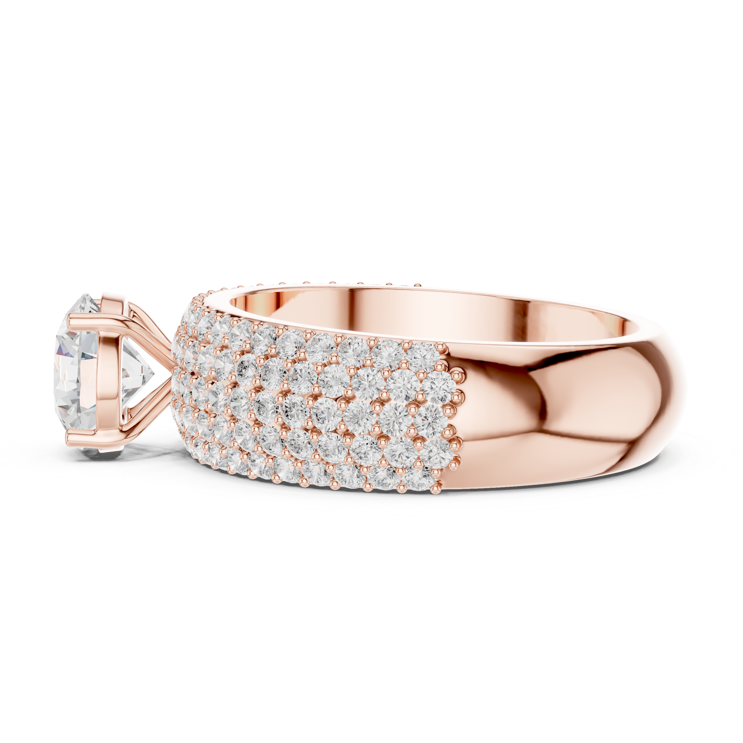 Round Diamond Multi Row Pave Engagement Ring