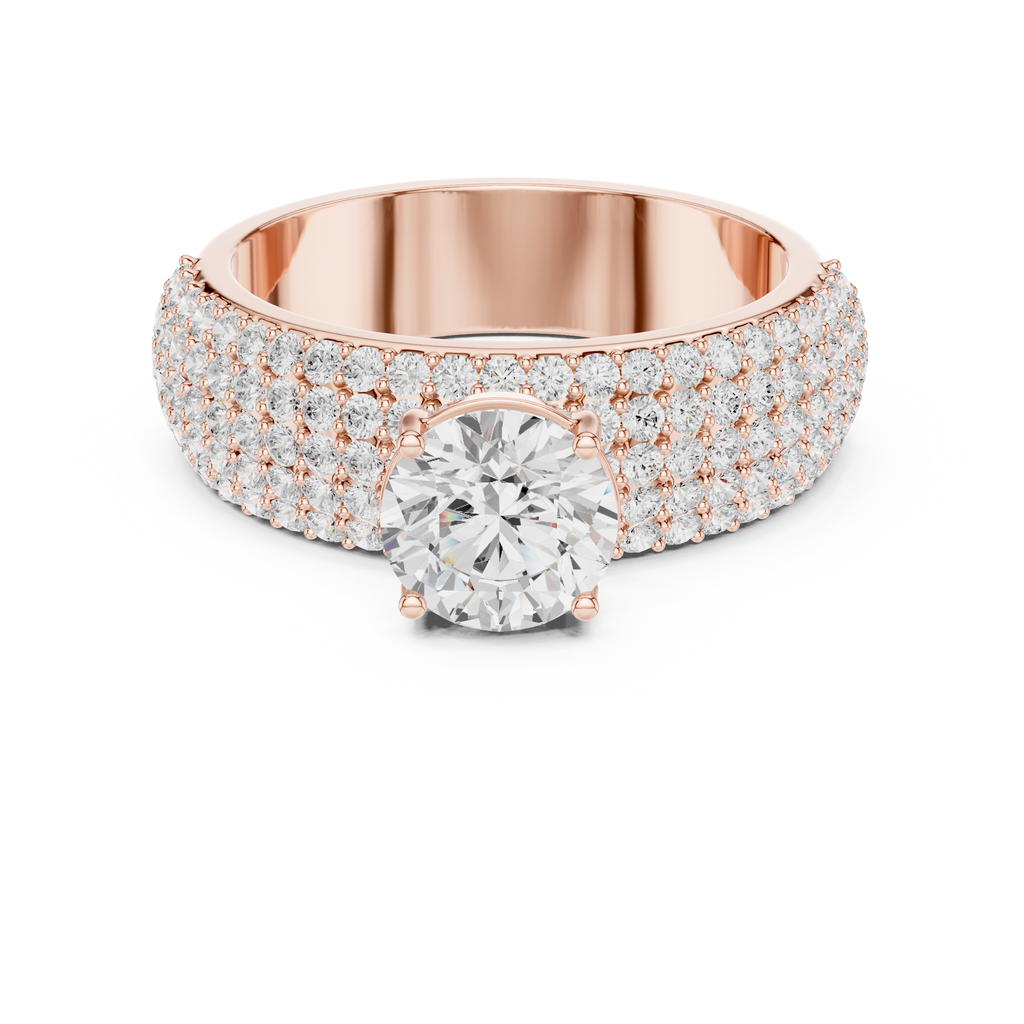 Round Diamond Multi Row Pave Engagement Ring