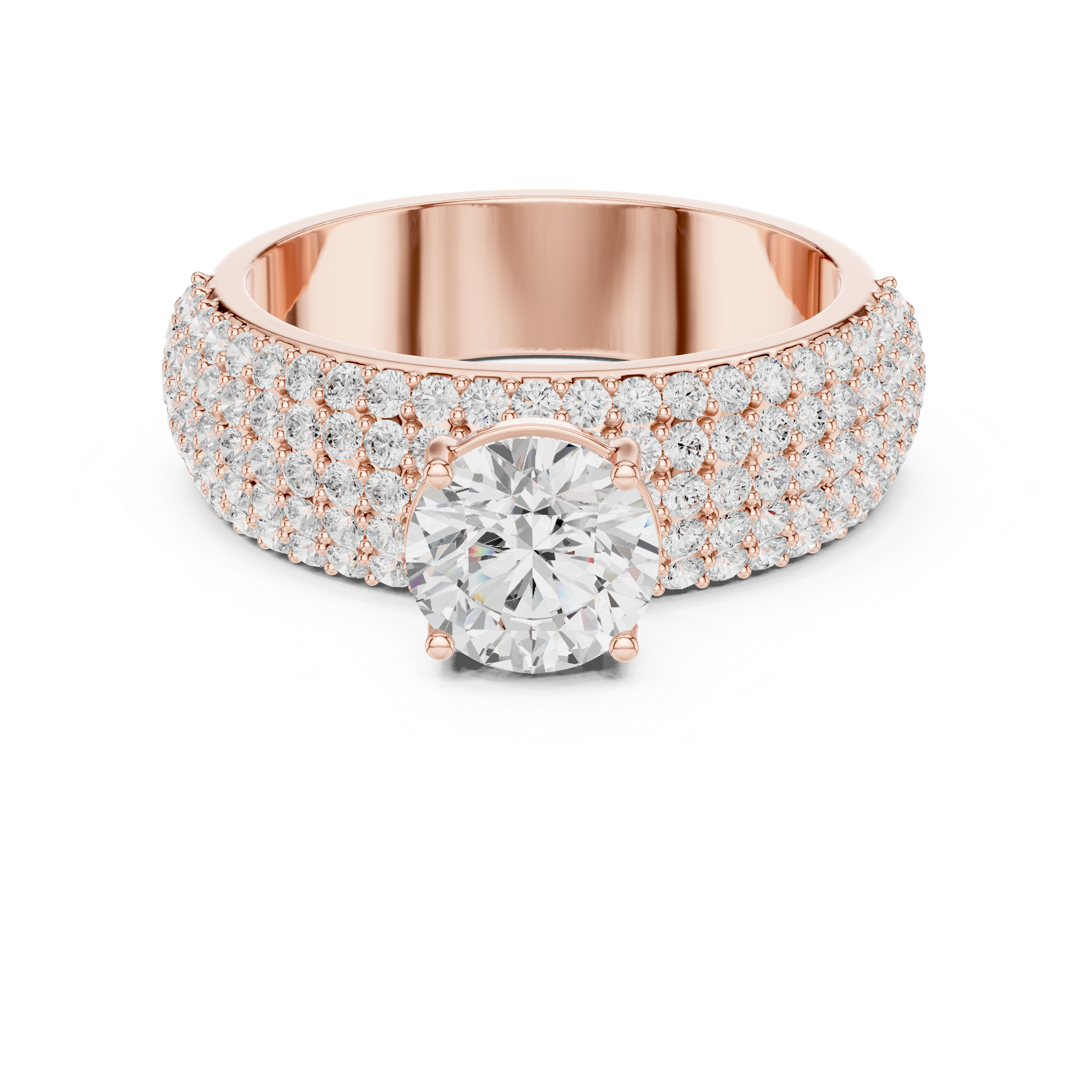 Round Diamond Multi Row Pave Engagement Ring