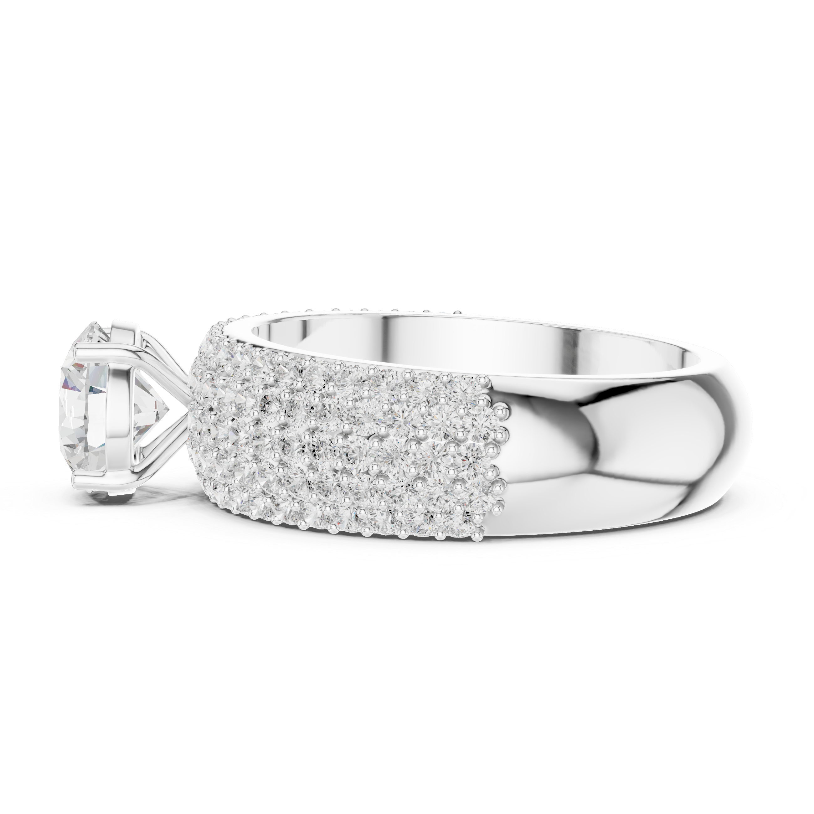 Round Diamond Multi Row Pave Engagement Ring