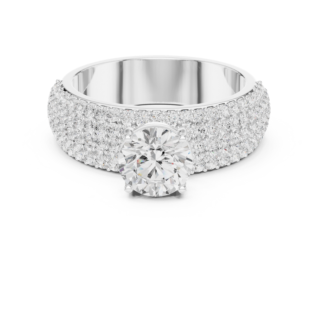 Round Diamond Multi Row Pave Engagement Ring