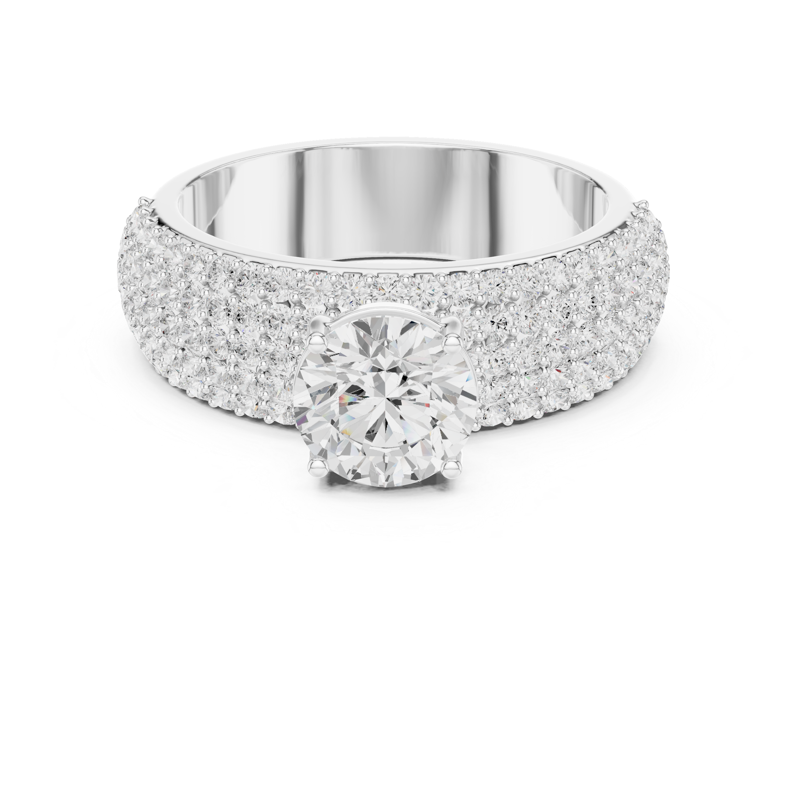 Round Diamond Multi Row Pave Engagement Ring