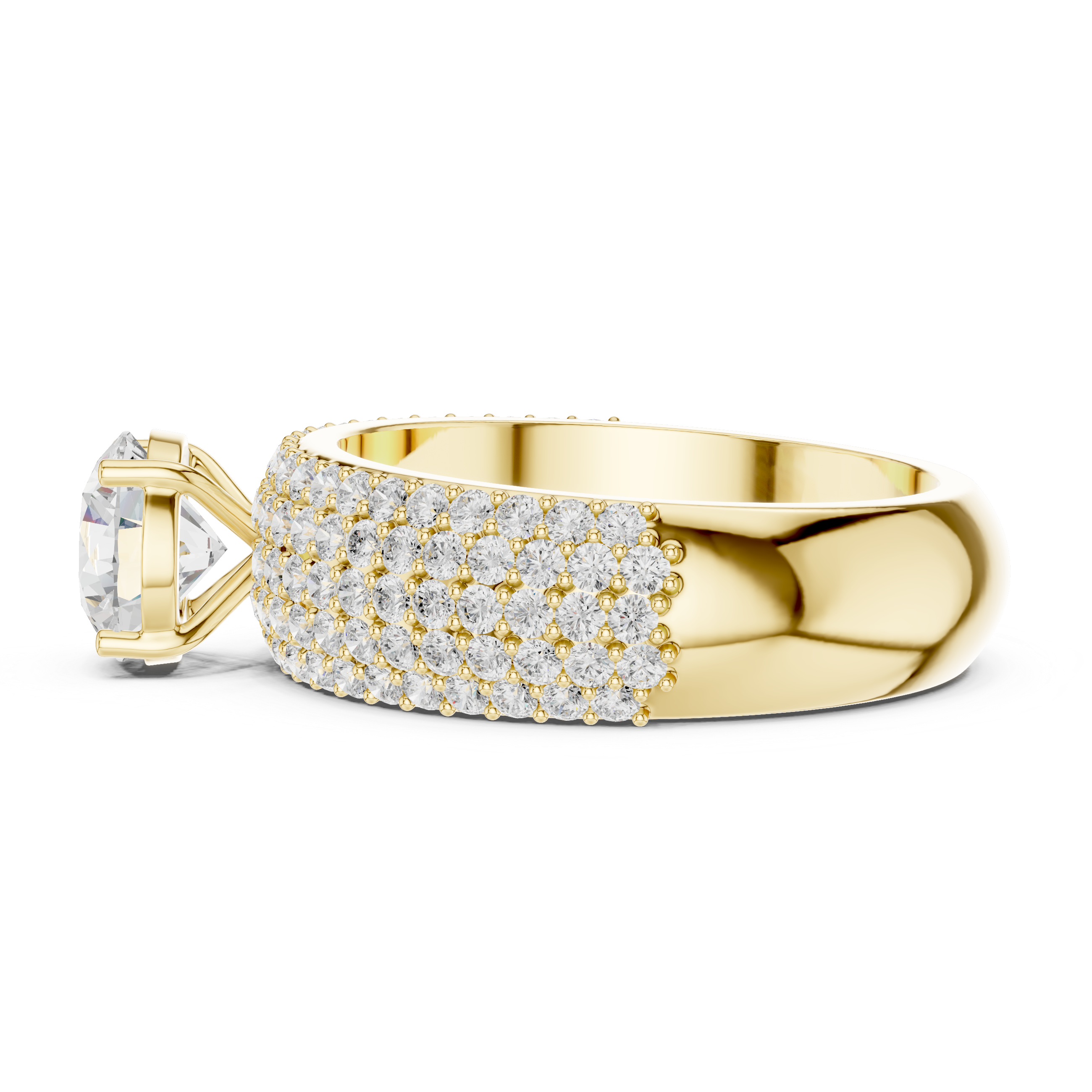 Round Diamond Multi Row Pave Engagement Ring