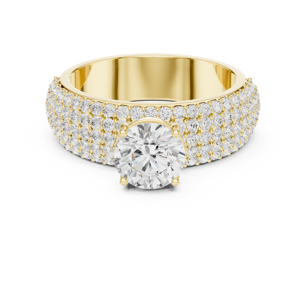Round Diamond Multi Row Pave Engagement Ring