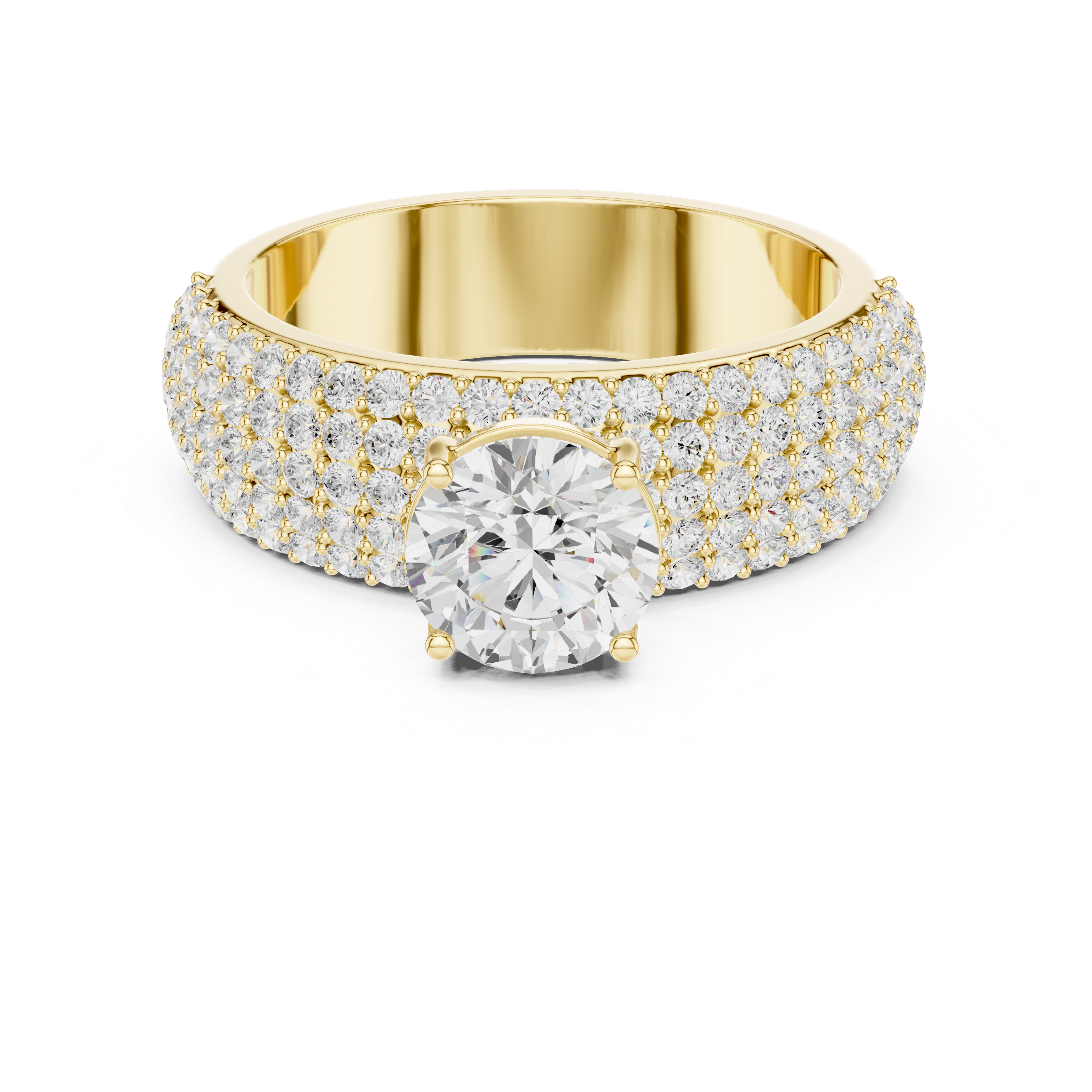 Round Diamond Multi Row Pave Engagement Ring