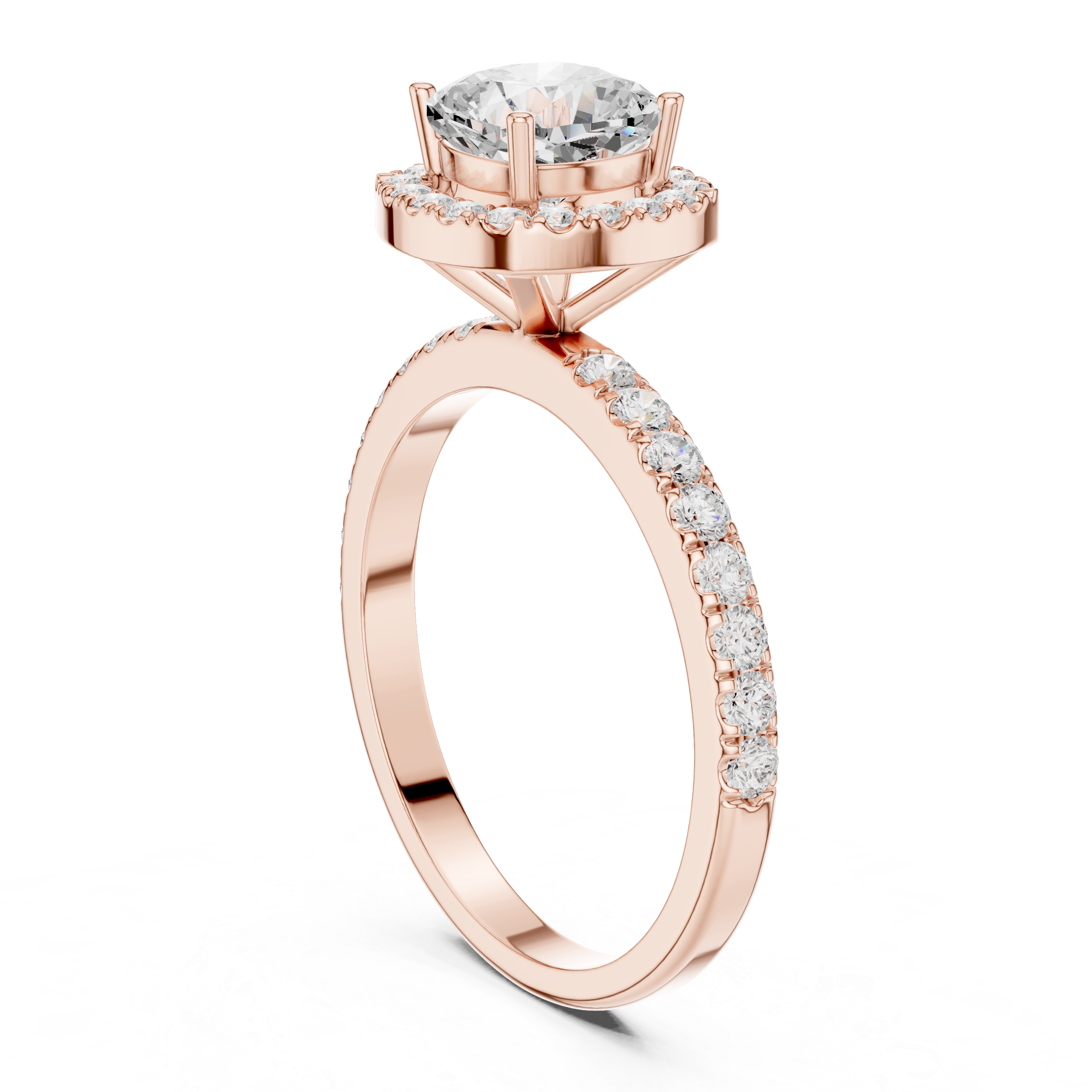 Round Halo Diamond Engagement Ring with Pave Band