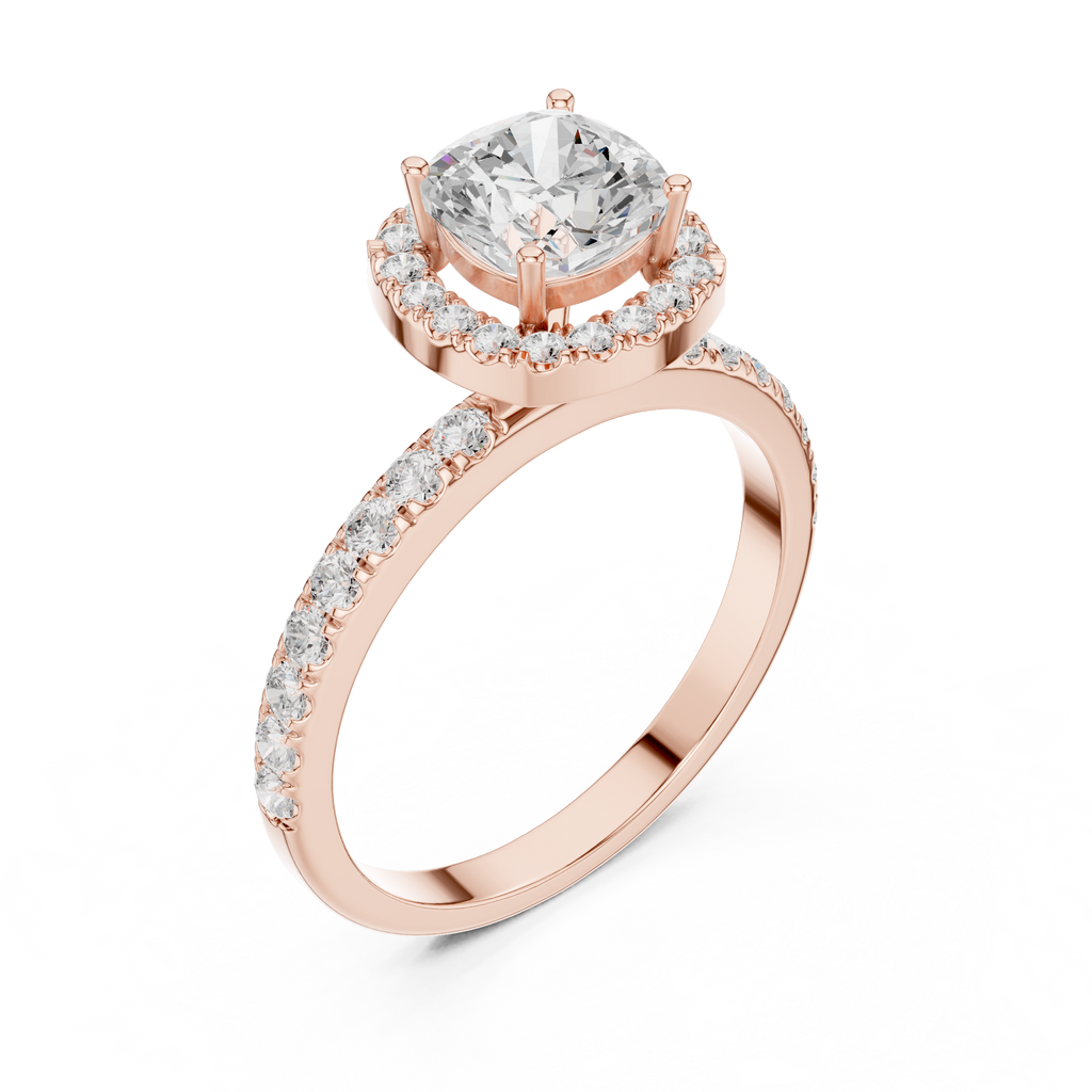 Round Halo Diamond Engagement Ring with Pave Band