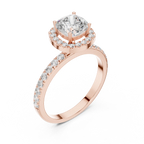 Round Halo Diamond Engagement Ring with Pave Band