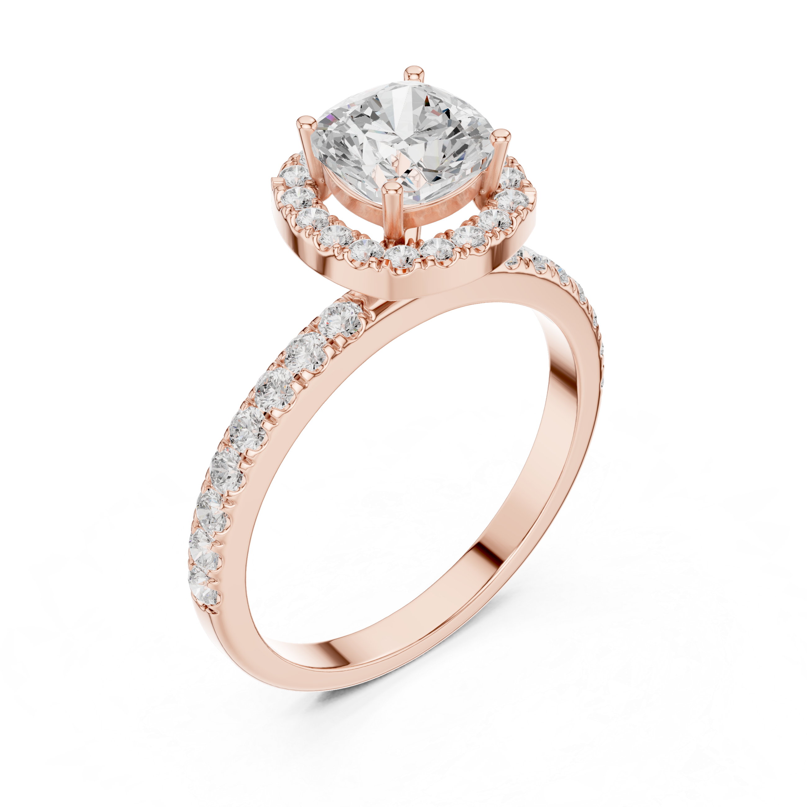 Round Halo Diamond Engagement Ring with Pave Band