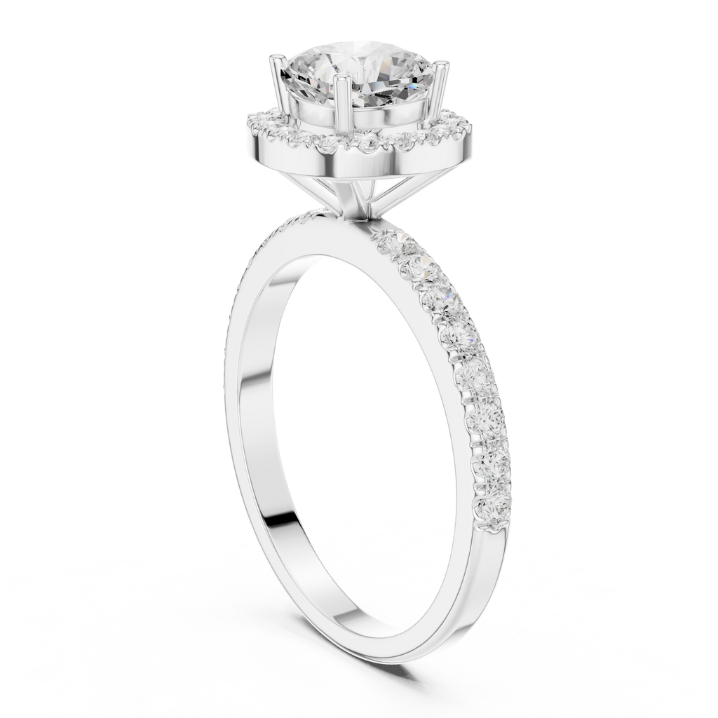 Round Halo Diamond Engagement Ring with Pave Band