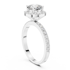 Round Halo Diamond Engagement Ring with Pave Band
