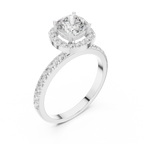 Round Halo Diamond Engagement Ring with Pave Band