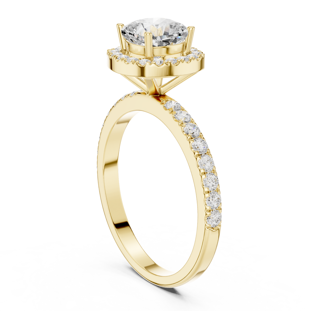 Round Halo Diamond Engagement Ring with Pave Band