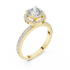 Round Halo Diamond Engagement Ring with Pave Band