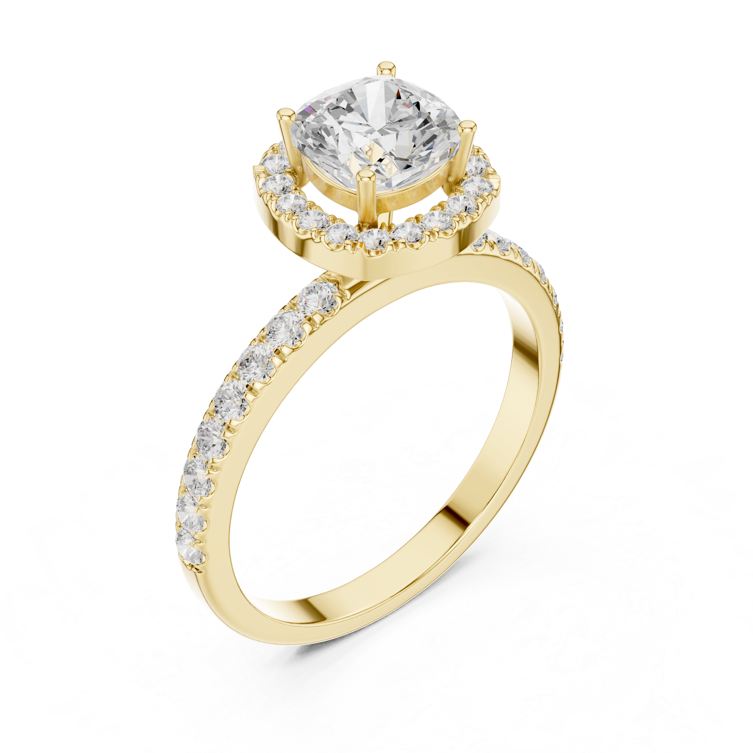 Round Halo Diamond Engagement Ring with Pave Band