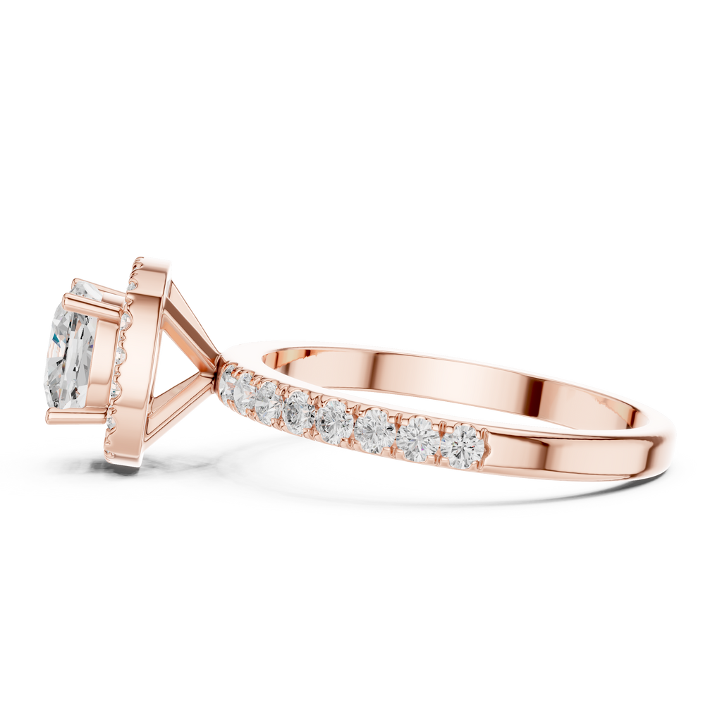 Round Halo Diamond Engagement Ring with Pave Band