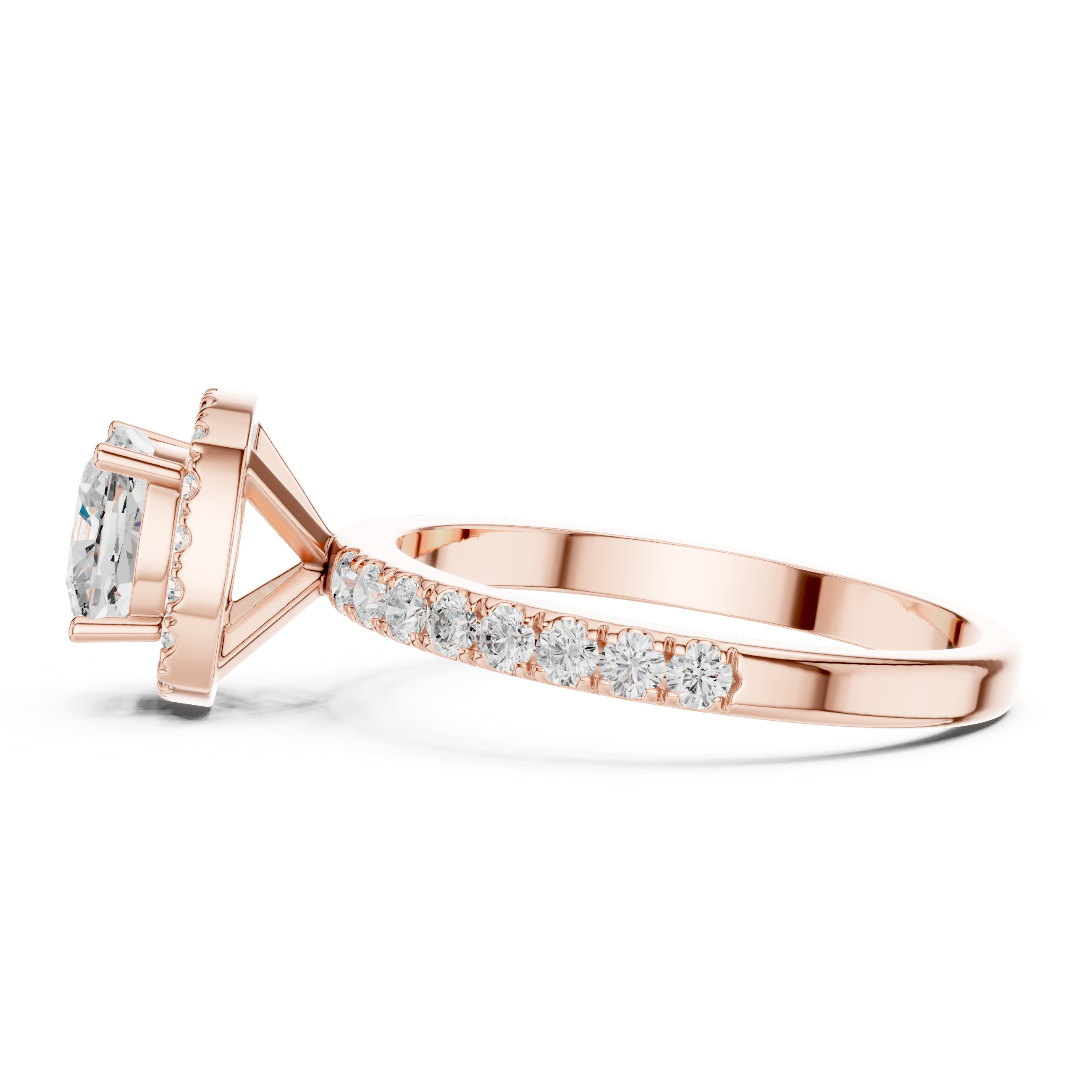 Round Halo Diamond Engagement Ring with Pave Band