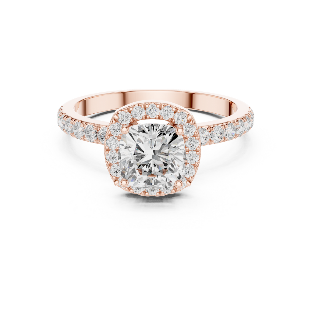 Round Halo Diamond Engagement Ring with Pave Band