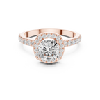 Round Halo Diamond Engagement Ring with Pave Band