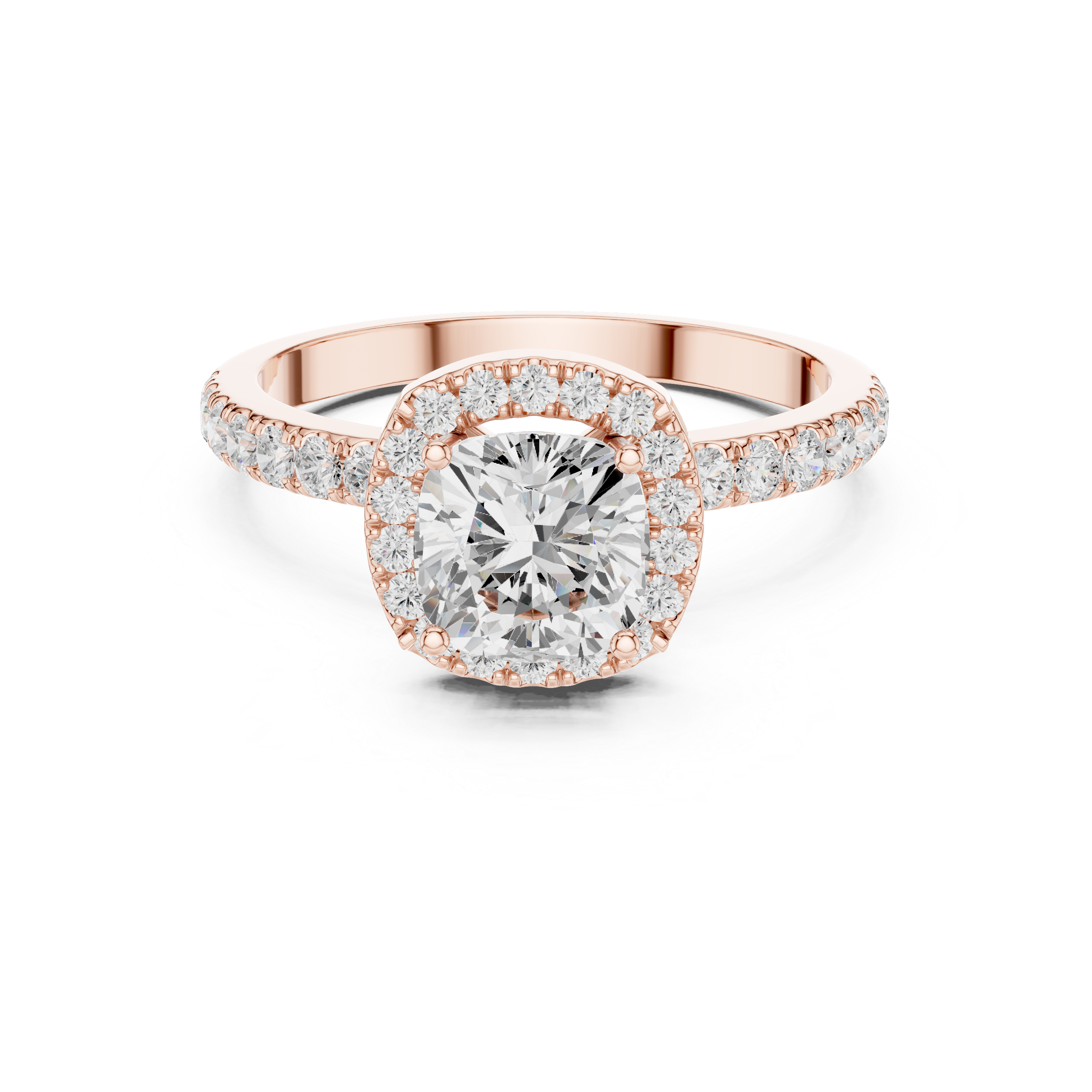 Round Halo Diamond Engagement Ring with Pave Band