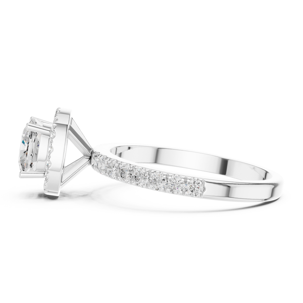 Round Halo Diamond Engagement Ring with Pave Band