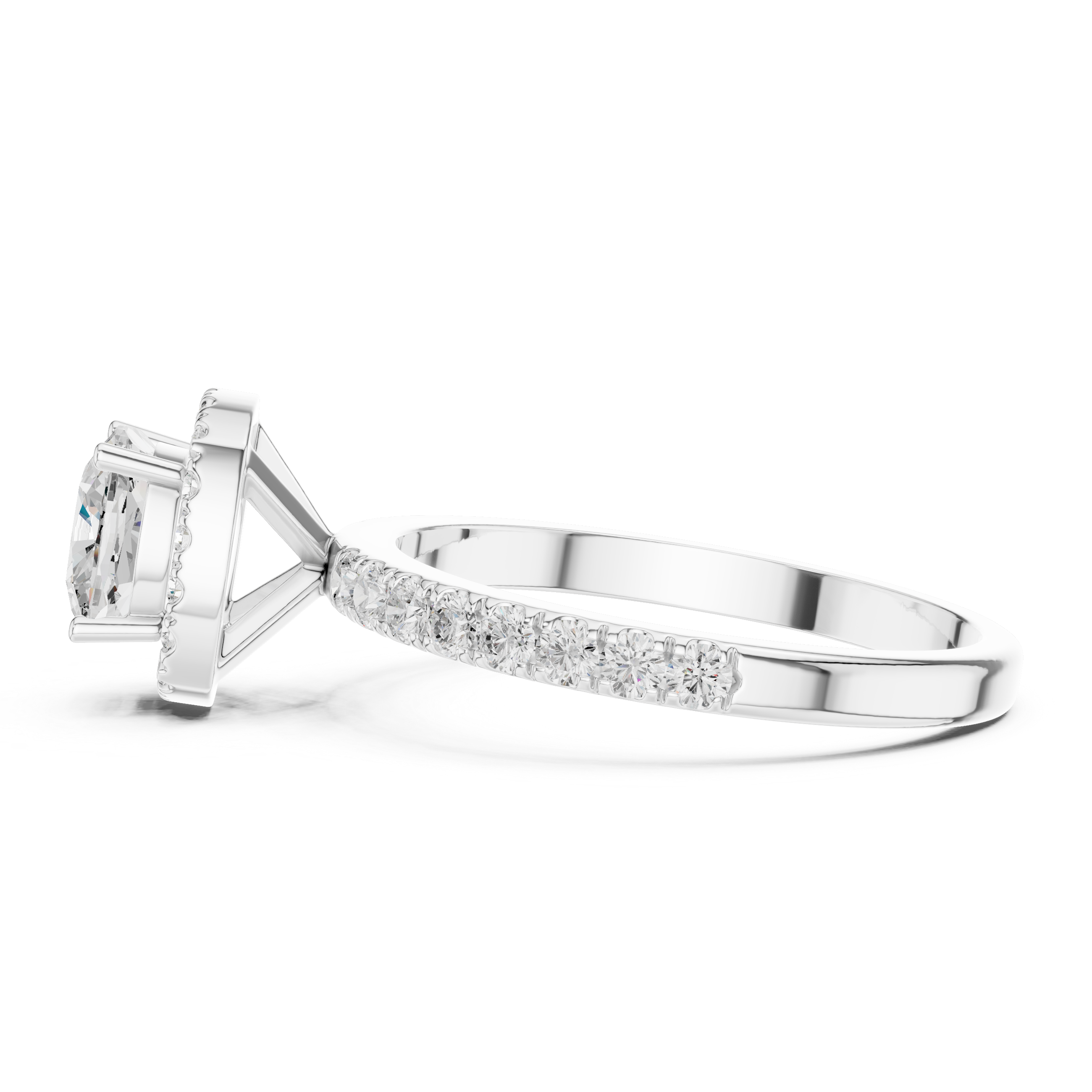 Round Halo Diamond Engagement Ring with Pave Band
