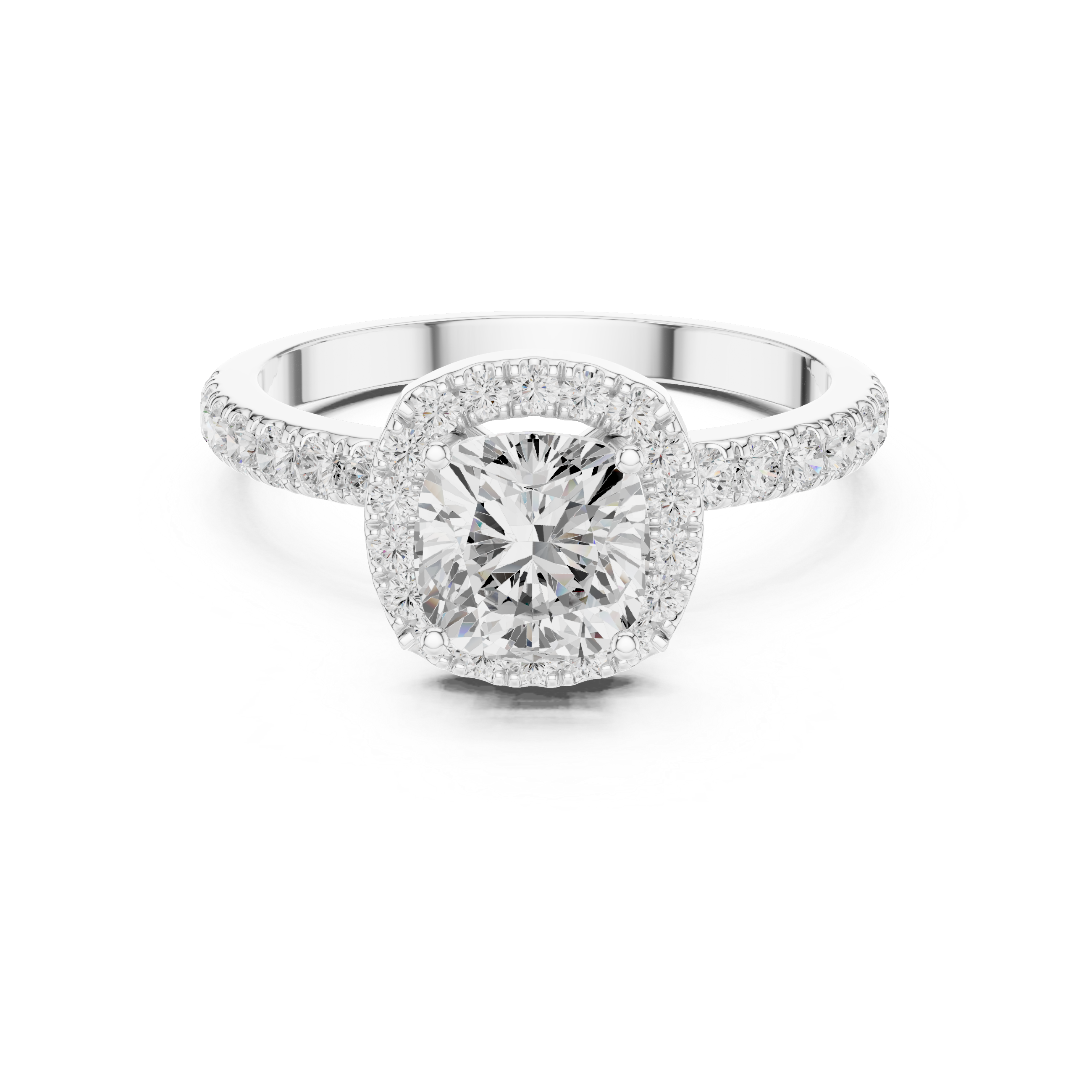 Round Halo Diamond Engagement Ring with Pave Band