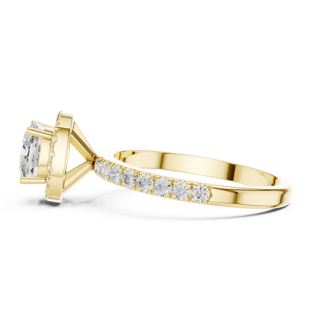 Round Halo Diamond Engagement Ring with Pave Band