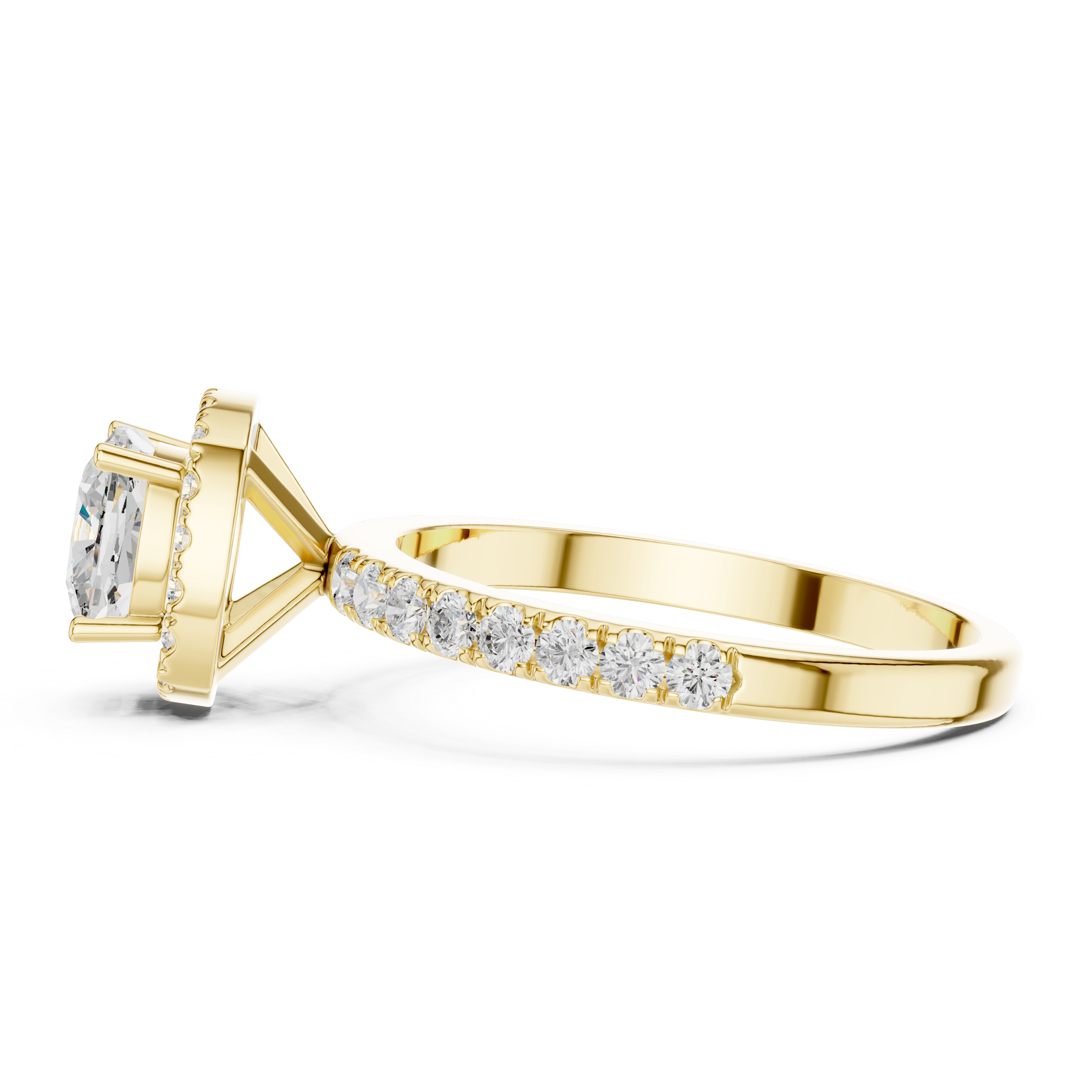 Round Halo Diamond Engagement Ring with Pave Band