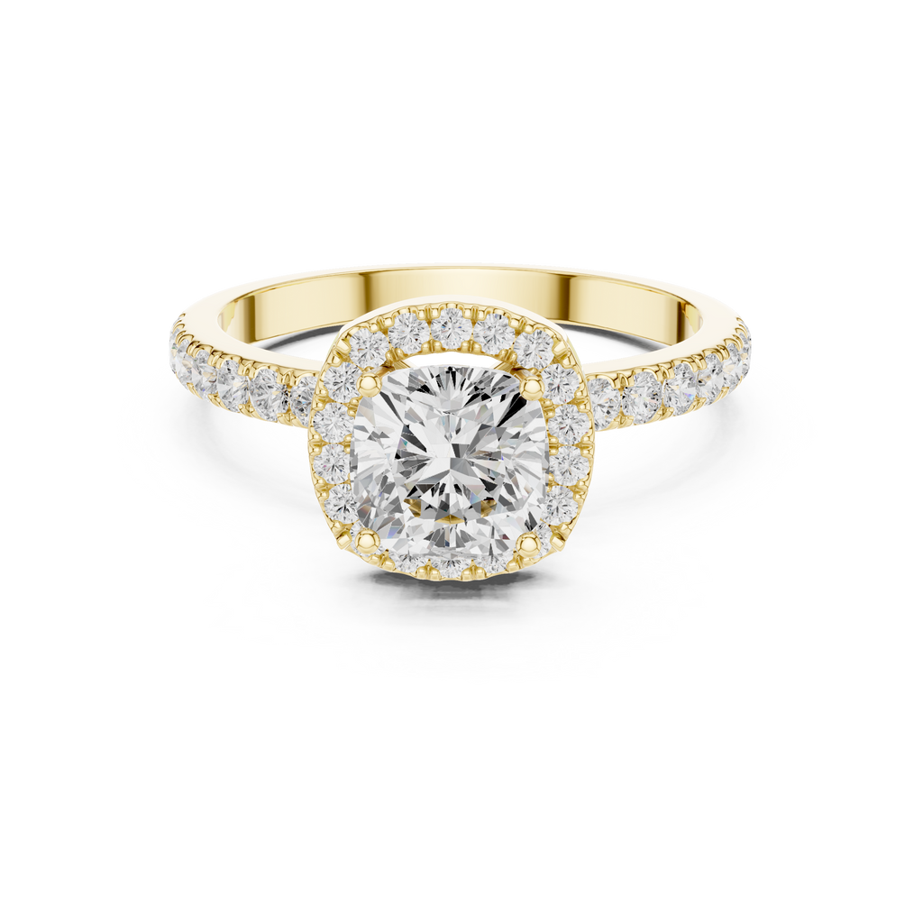 Round Halo Diamond Engagement Ring with Pave Band
