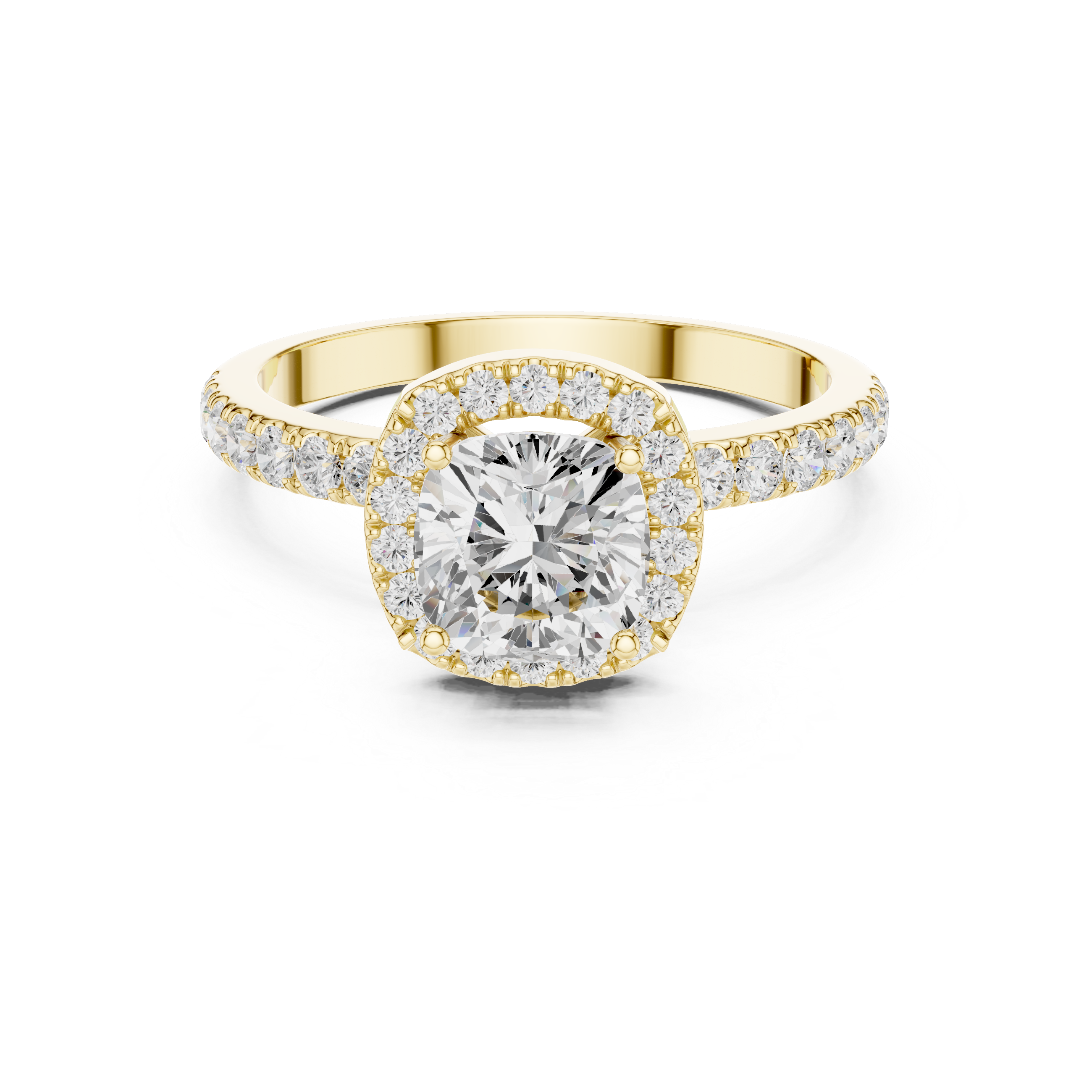 Round Halo Diamond Engagement Ring with Pave Band