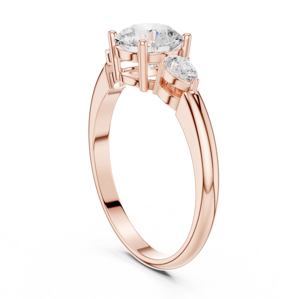 Round Three Stone Diamond Engagement Ring with Pear Side Stones
