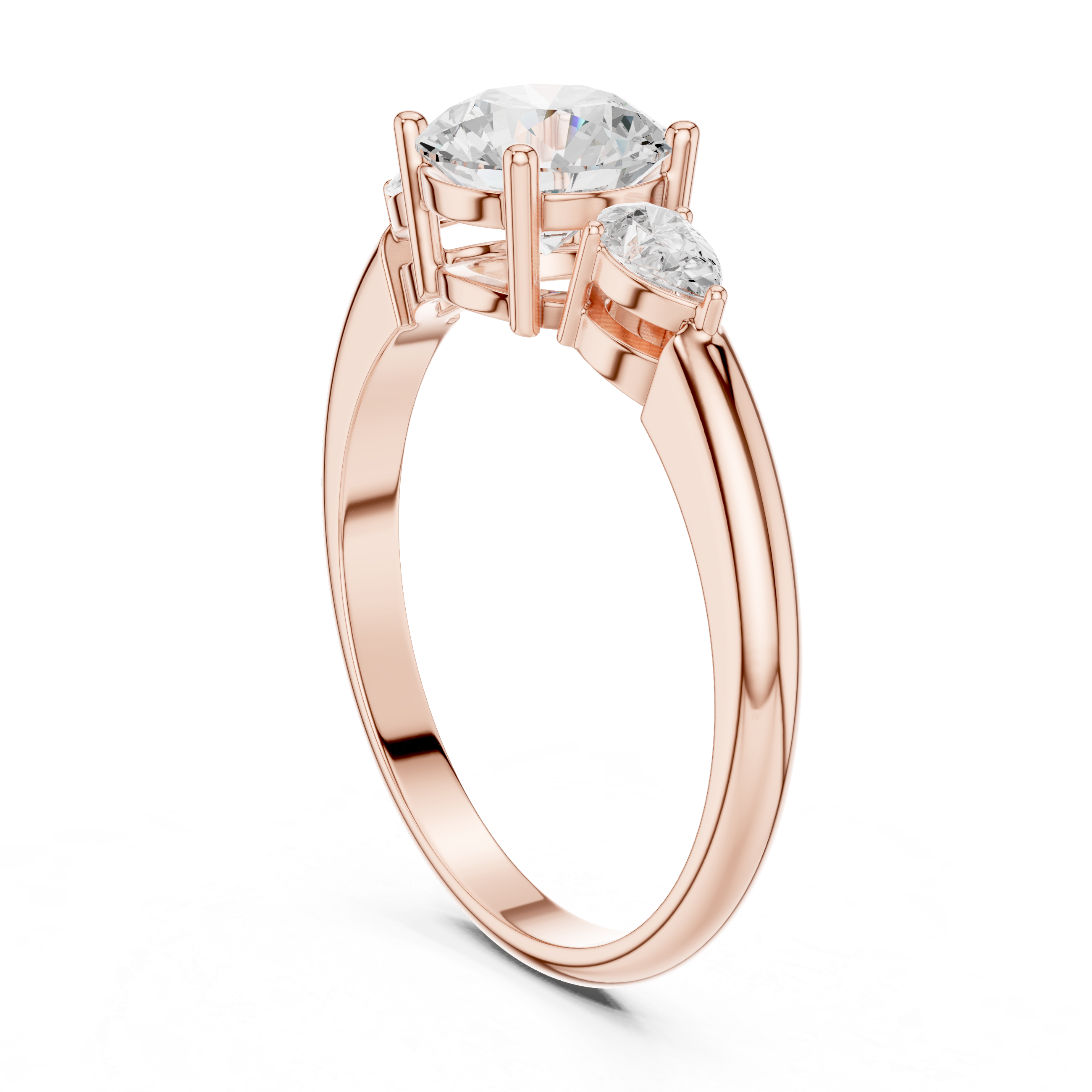 Round Three Stone Diamond Engagement Ring with Pear Side Stones