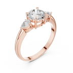 Round Three Stone Diamond Engagement Ring with Pear Side Stones