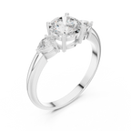 Round Three Stone Diamond Engagement Ring with Pear Side Stones