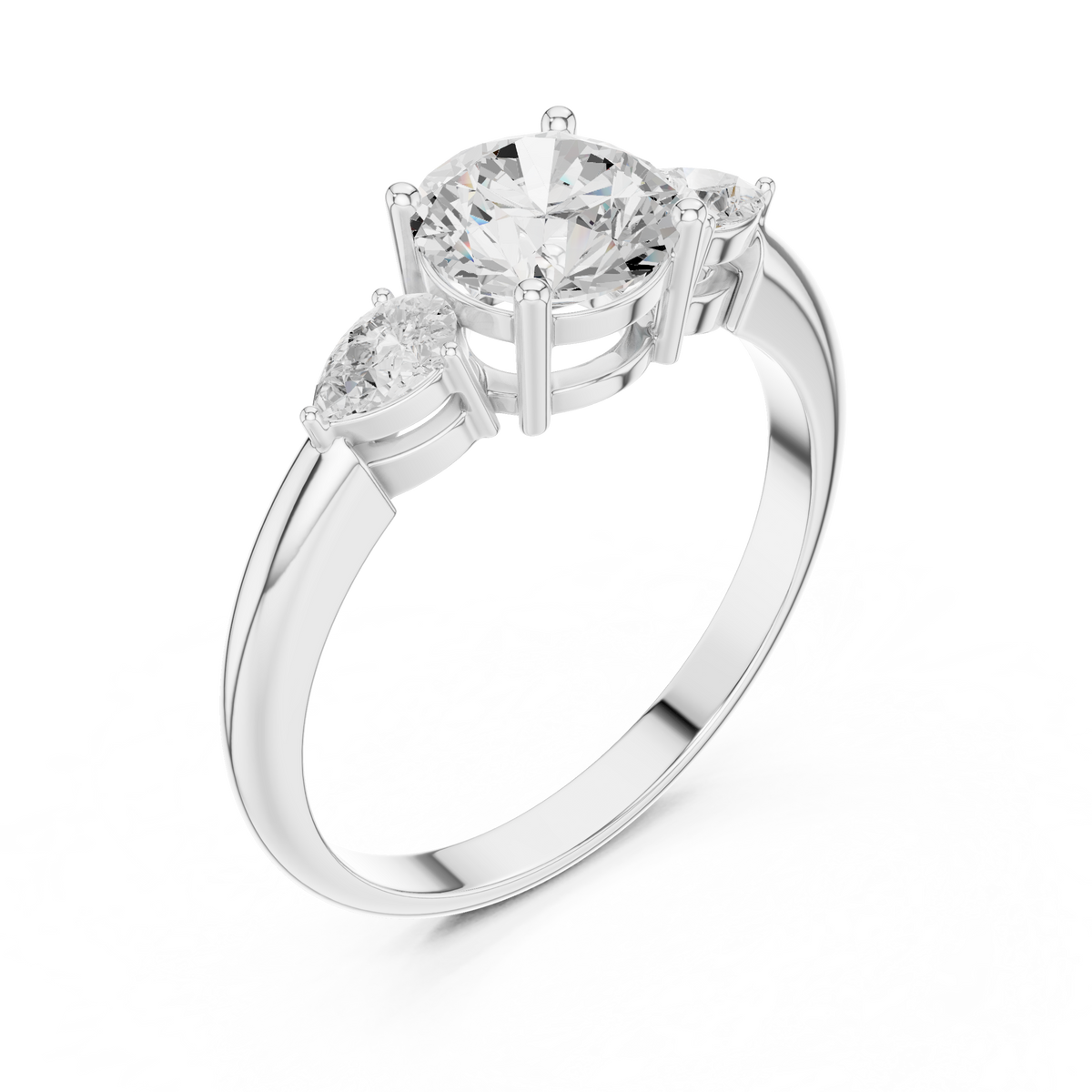 Round Three Stone Diamond Engagement Ring with Pear Side Stones – view 3 of 12, lab grown diamond ring | Jewelix Atelier