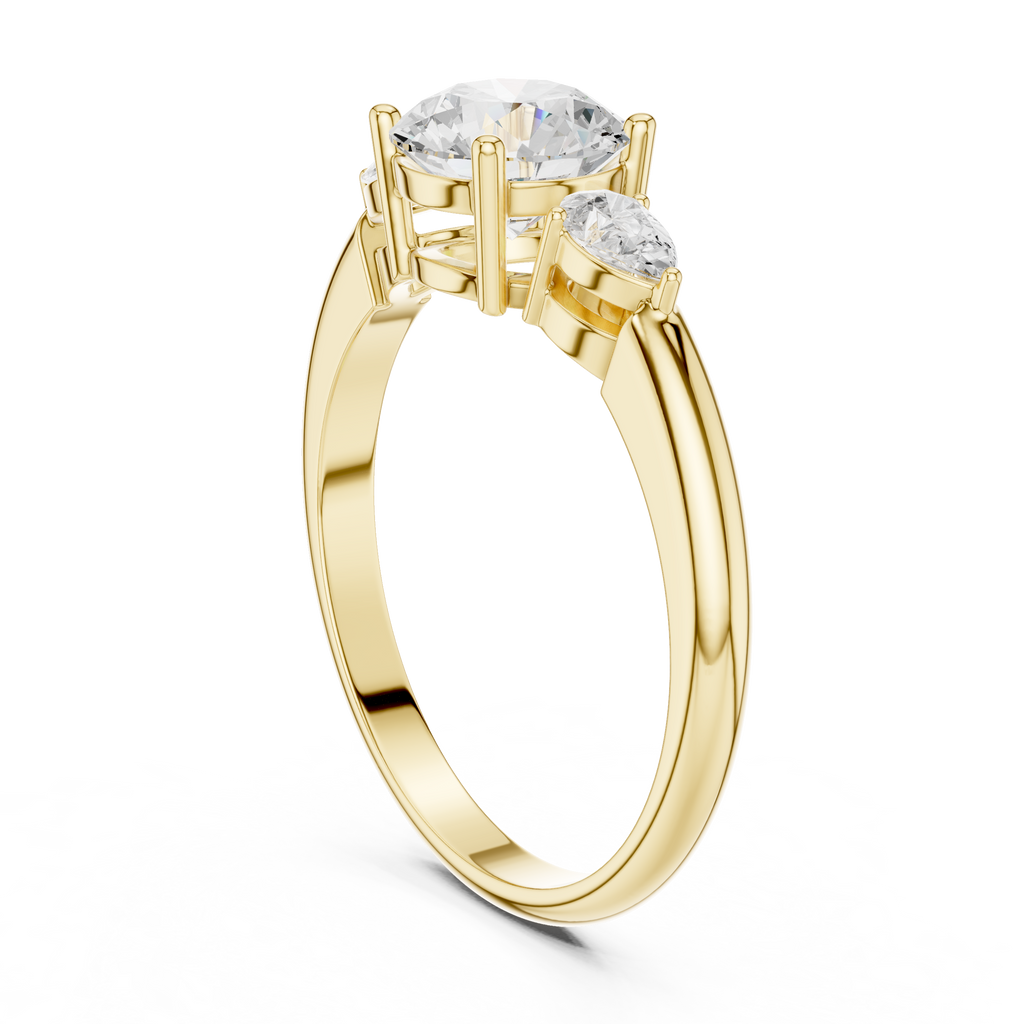 Round Three Stone Diamond Engagement Ring with Pear Side Stones