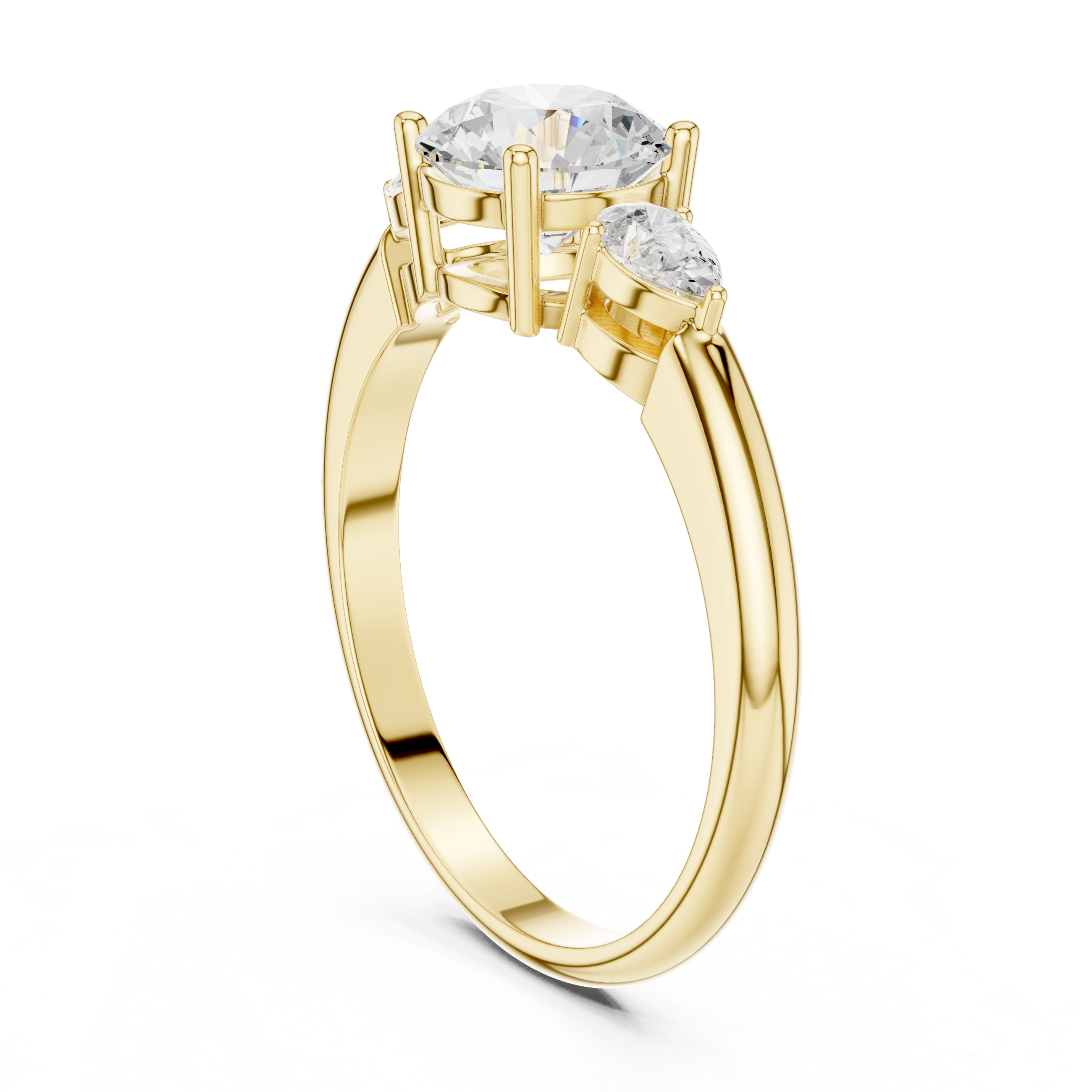 Round Three Stone Diamond Engagement Ring with Pear Side Stones
